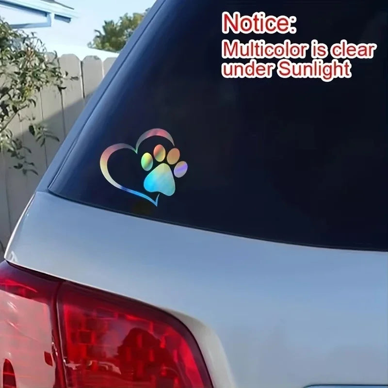 1PC Heart Dog Cat Paw Print Pet Car Window Bumper Sticker