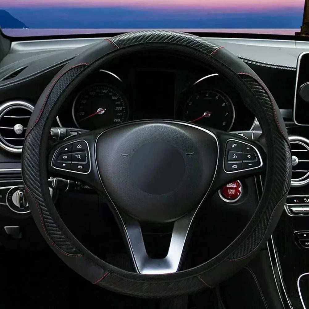 Car Steering Wheel Cover Accessory, Breathable and Anti Slip PU Leather Steering Wheel Cover
