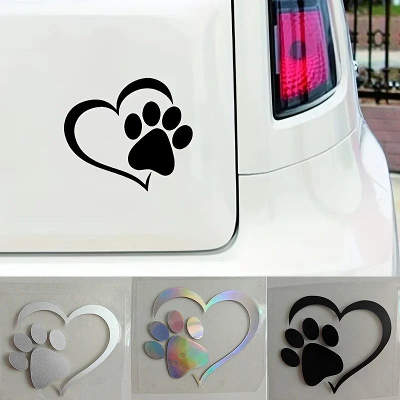 1PC Heart Dog Cat Paw Print Pet Car Window Bumper Sticker