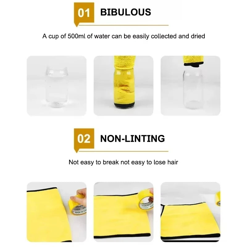 Car Microfiber Cleaning Towels Thicken Double Layer Soft Drying Cloth Towel