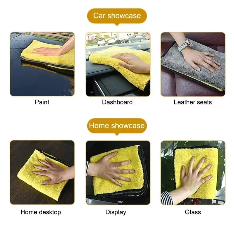 Car Microfiber Cleaning Towels Thicken Double Layer Soft Drying Cloth Towel