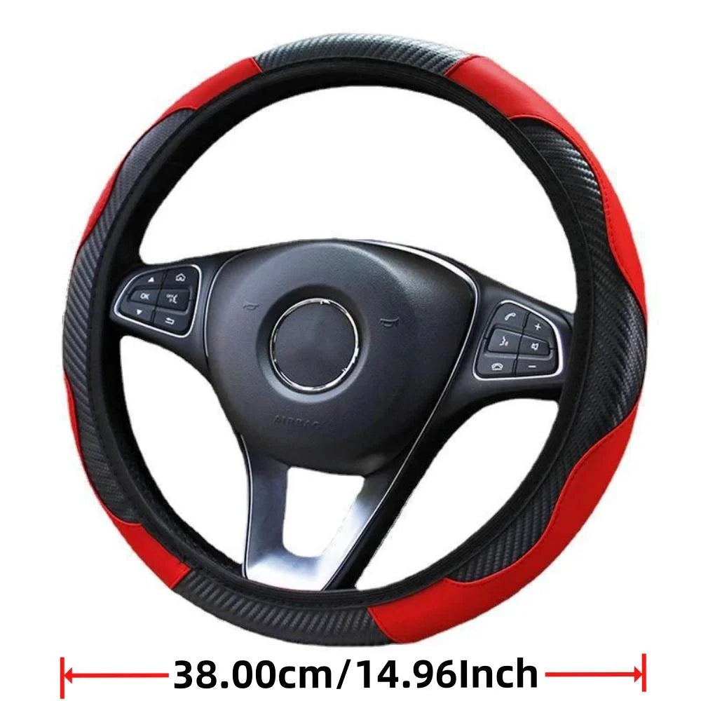 Car Steering Wheel Cover Accessory, Breathable and Anti Slip PU Leather Steering Wheel Cover